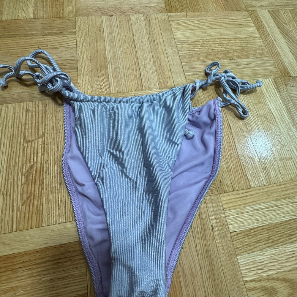 Gray and Purple Bikini Bottom PAC Sun. Large top medium bottom